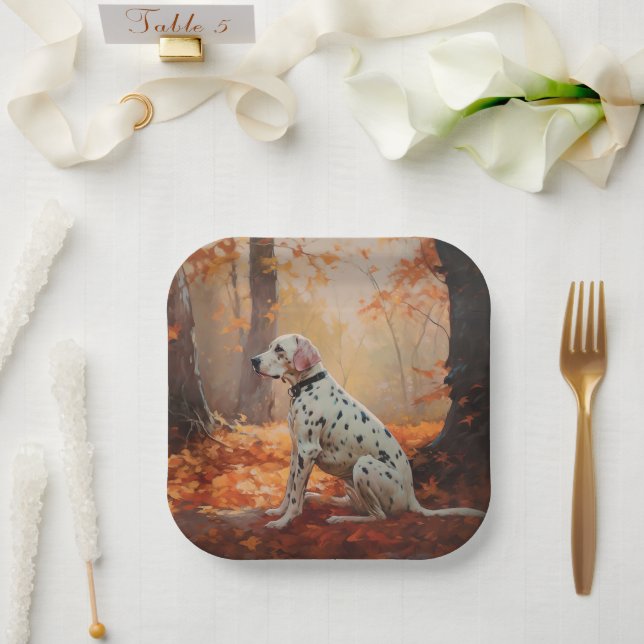 Dalmatian  in Autumn Leaves Fall Inspire  Paper Plates (Wedding)