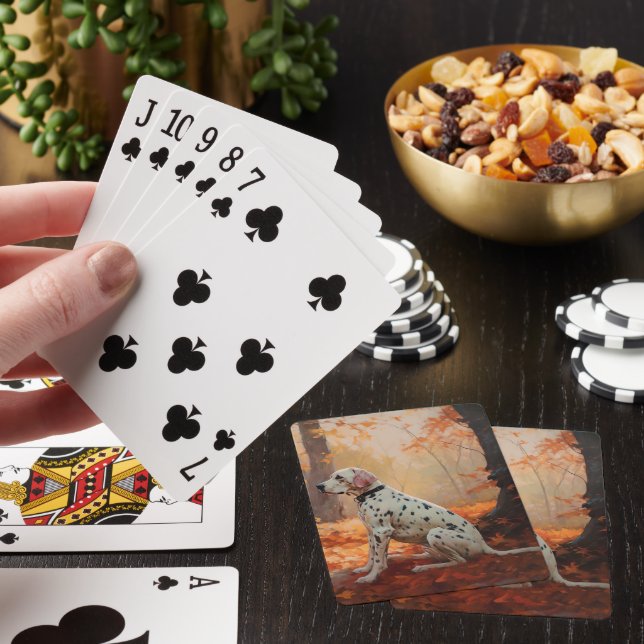 Dalmatian  in Autumn Leaves Fall Inspire  Poker Cards (In Situ)