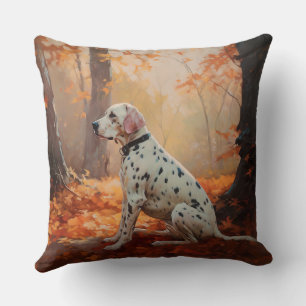 Dalmatian in Autumn Leaves Fall Inspire Throw Pillow