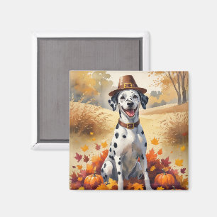 Dalmatian In Autumn Leaves Thanksgiving Art Magnet