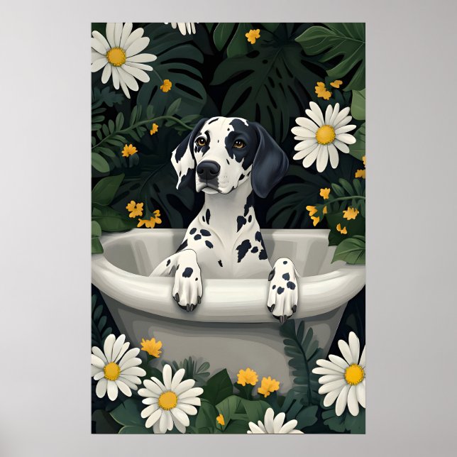 Dalmatian In Bathtub Poster, Funny Dog Poster (Front)