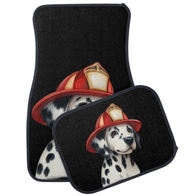 Dalmatian in firefighter hat, watercolor car floor mat (Set)