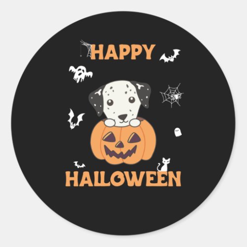 Dalmatian In Pumpkin Sweet Dogs Happy Halloween Classic Round Sticker