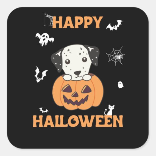 Dalmatian In Pumpkin Sweet Dogs Happy Halloween Square Sticker