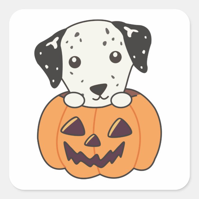 Dalmatian In Pumpkin Sweet Dogs Happy Halloween Square Sticker (Front)