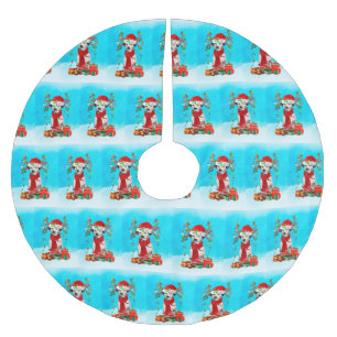 Dalmatian in snow with Christmas gifts Brushed Polyester Tree Skirt
