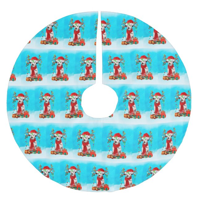 Dalmatian in snow with Christmas gifts  Brushed Polyester Tree Skirt (Front)