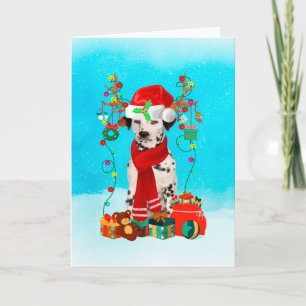 Dalmatian in snow with Christmas gifts Card