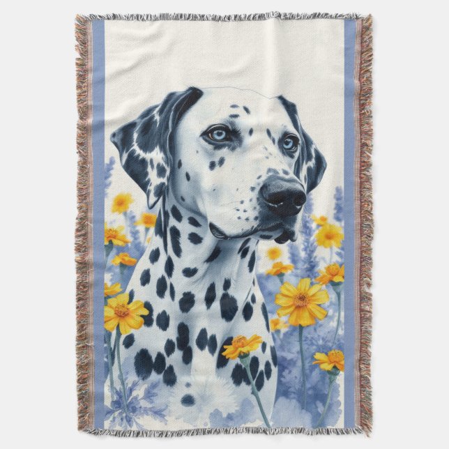 Dalmatian in the flower garden art throw blanket (Front Vertical)