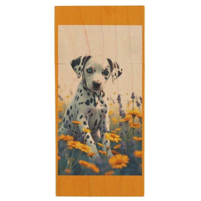 Dalmatian in the flowers wood flash drive (Front Vertical)