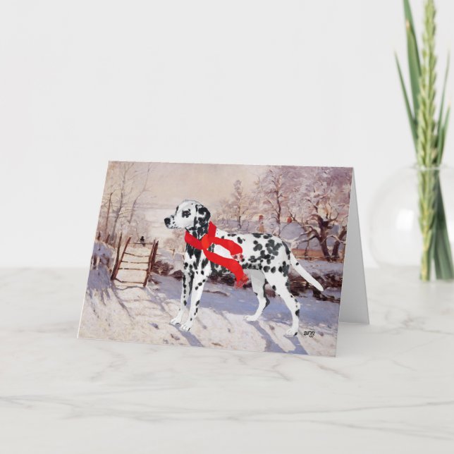 Dalmatian in Winter Scene Holiday Card (Front)