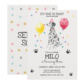 Dalmatian Lets Pawty Dog Birthday Invitation Pink