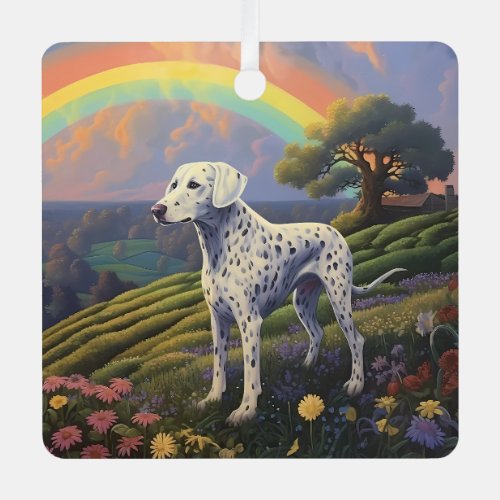 Dalmatian Memorial Custom Dog Name Rainbow Bridge Metal Ornament