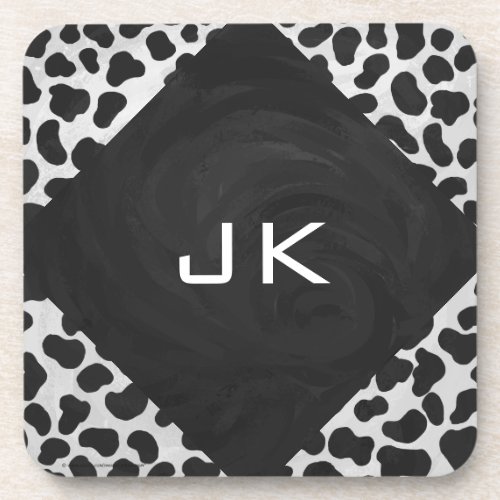 Dalmatian Monogrtam Black and White Prints Beverage Coaster