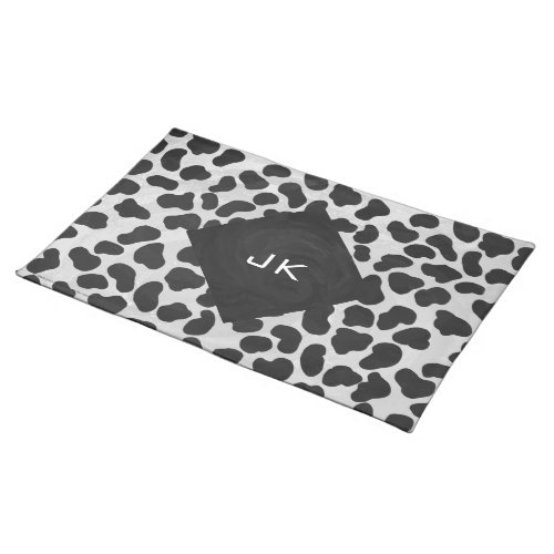 Dalmatian Monogrtam Black and White Prints Cloth Placemat