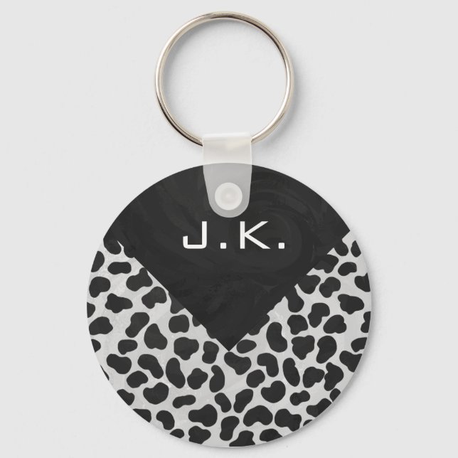 Dalmatian Monogrtam Black and White Prints Keychain (Front)