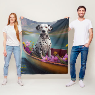 Dalmatian on a Paddle: A Scenic Adventure Fleece Blanket
