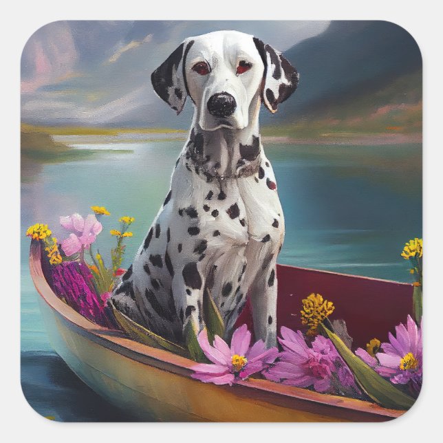 Dalmatian on a Paddle: A Scenic Adventure Square Sticker (Front)
