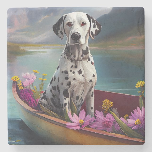 Dalmatian on a Paddle: A Scenic Adventure Stone Coaster (Front)