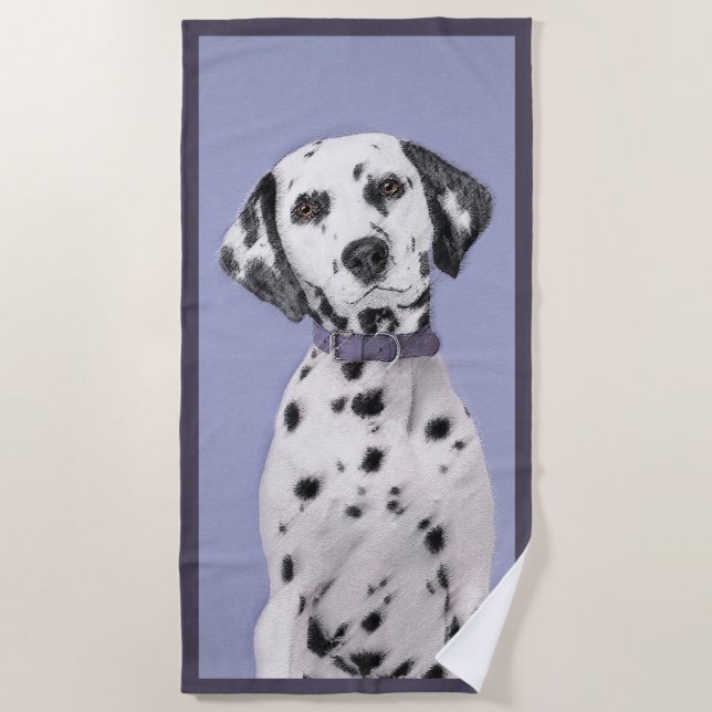 Dalmatian Painting - Cute Original Dog Art Beach Towel (Front)