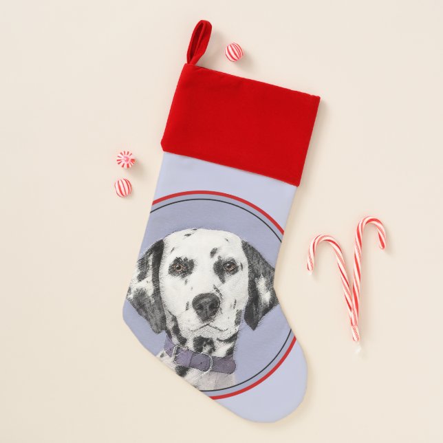 Dalmatian Painting - Cute Original Dog Art Christmas Stocking (Front)
