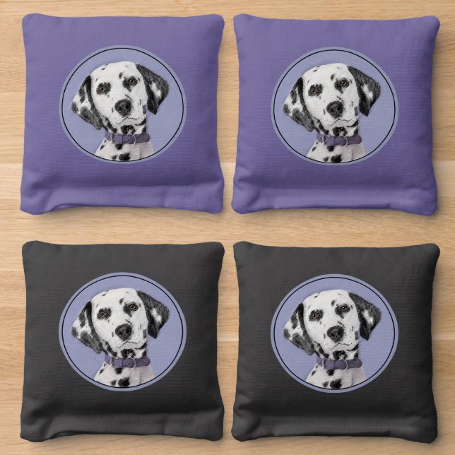 Dalmatian Painting - Cute Original Dog Art Cornhole Bags (Wood)