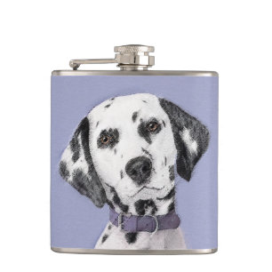Dalmatian Painting - Cute Original Dog Art Flask