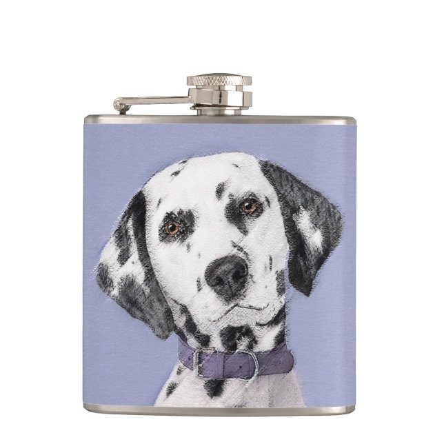 Dalmatian Painting - Cute Original Dog Art Flask (Front)