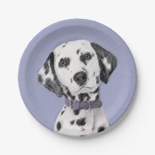 Dalmatian Painting - Cute Original Dog Art Paper Plates