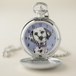 Dalmatian Painting - Cute Original Dog Art Pocket Watch