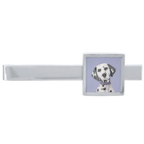 Dalmatian Painting _ Cute Original Dog Art Silver Finish Tie Bar