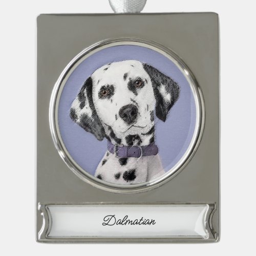 Dalmatian Painting _ Cute Original Dog Art Silver Plated Banner Ornament