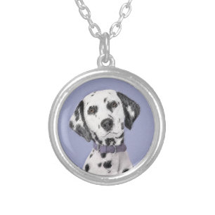 Dalmatian Painting - Cute Original Dog Art Silver Plated Necklace