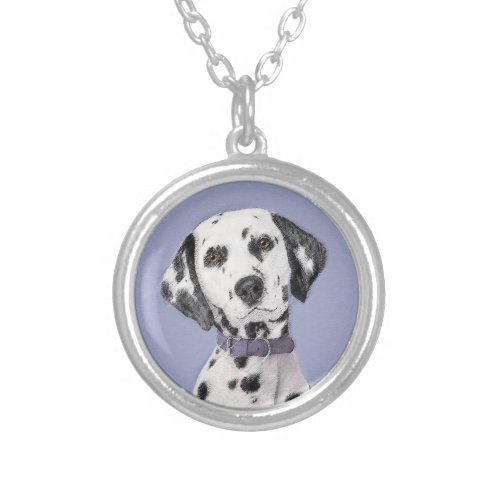 Dalmatian Painting _ Cute Original Dog Art Silver Plated Necklace