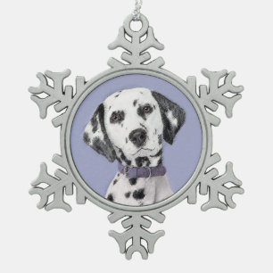 Dalmatian Painting - Cute Original Dog Art Snowflake Pewter Christmas Ornament