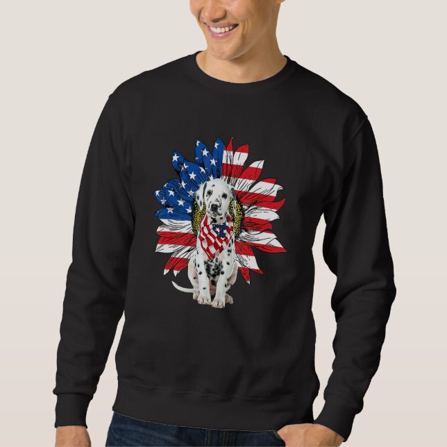 Dalmatian Patriot American Flag Sunflower Independ Sweatshirt (Front)