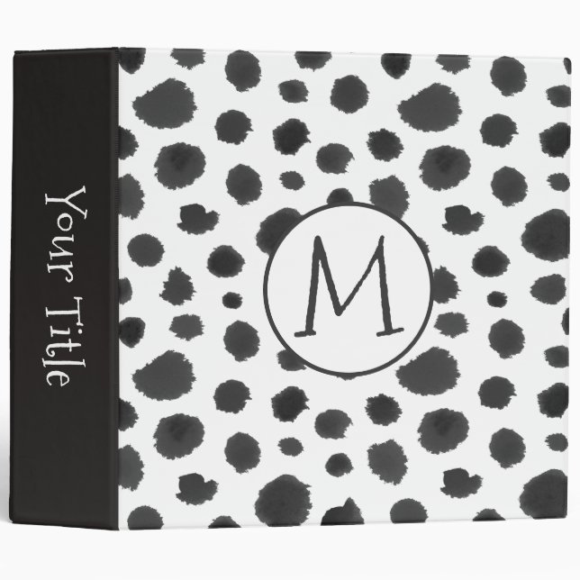 Dalmatian Pattern Black and White Monogram 3 Ring Binder (Front/Spine)