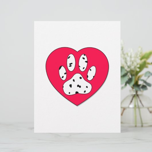 Dalmatian Paw Print In Red Heart (Standing Front)