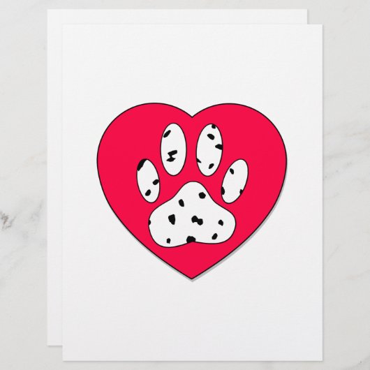 Dalmatian Paw Print In Red Heart (Front/Back)