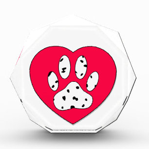 Dalmatian Paw Print In Red Heart Acrylic Award