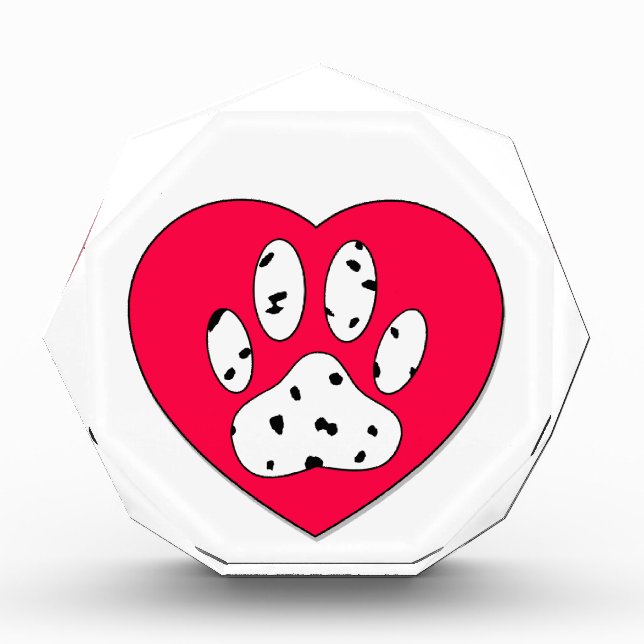 Dalmatian Paw Print In Red Heart Acrylic Award (Front)