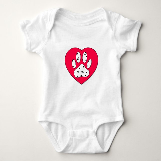 Dalmatian Paw Print In Red Heart Baby Bodysuit (Front)