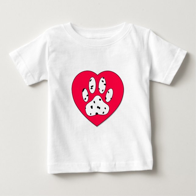 Dalmatian Paw Print In Red Heart Baby T-Shirt (Front)