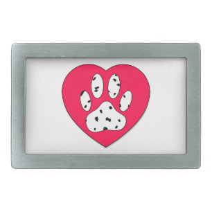 Dalmatian Paw Print In Red Heart Belt Buckle