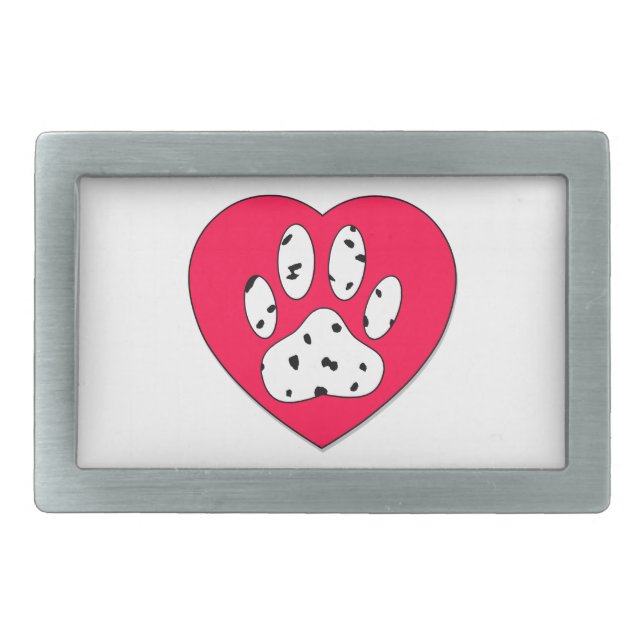 Dalmatian Paw Print In Red Heart Belt Buckle (Front)