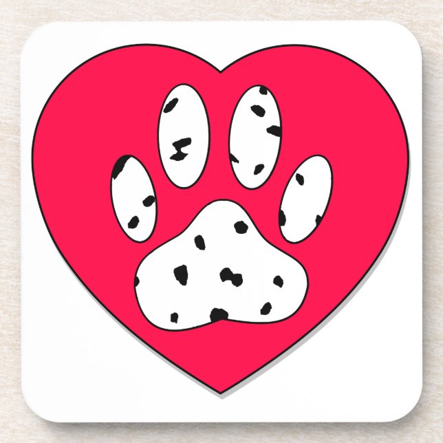 Dalmatian Paw Print In Red Heart Beverage Coaster (Front)