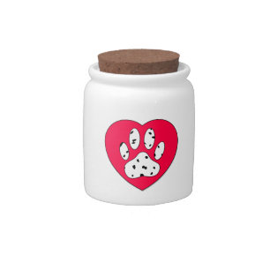 Dalmatian Paw Print In Red Heart Candy Jar