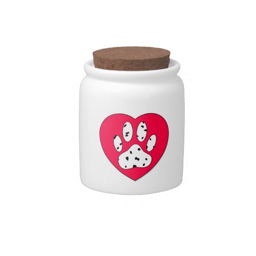 Dalmatian Paw Print In Red Heart Candy Jar