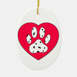Dalmatian Paw Print In Red Heart Ceramic Ornament