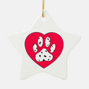 Dalmatian Paw Print In Red Heart Ceramic Ornament